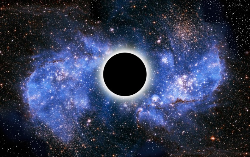 The black hole at the center of a galaxy. Artist rendition, credit: Victor de Schwanberg/Science Photo Library.